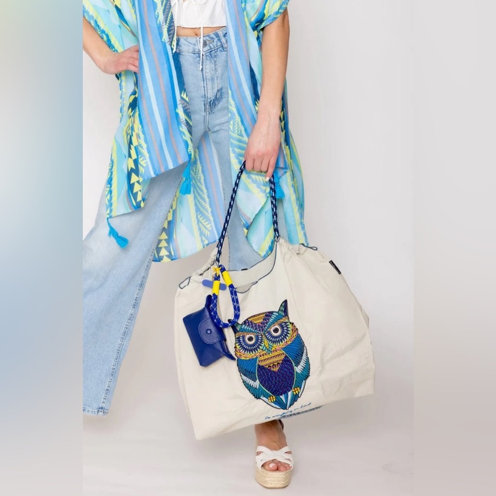 Nylon Owl Pattern Rope Handle Tote Bag